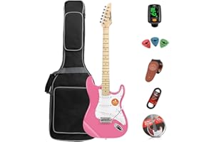 BENSSICA Electric guitar adult beginner entry rock guitar suit professional -level player for men and women (Pink)