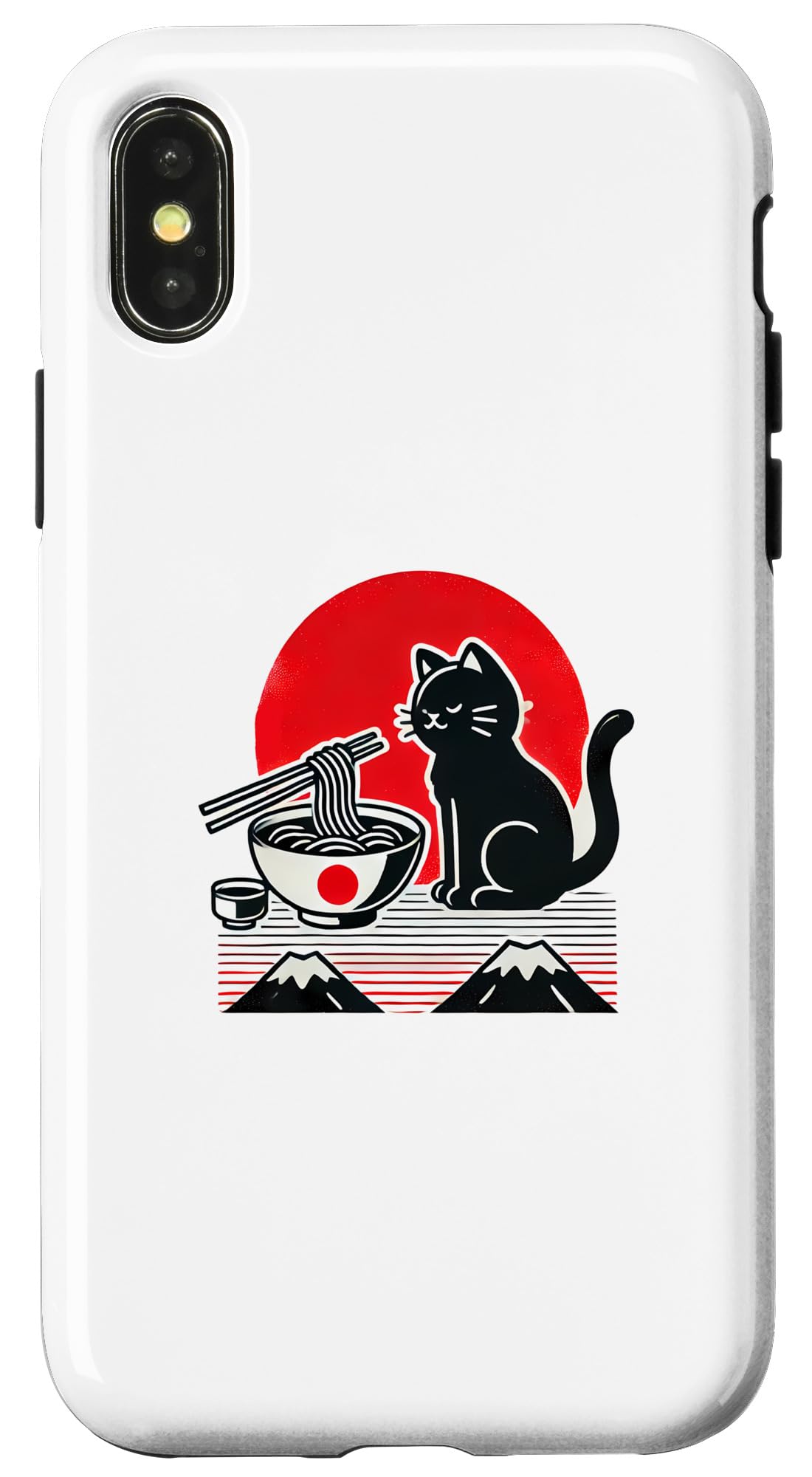 iPhone X/XS Black Cat Eating Ramen, Japanese Colors Case