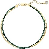 MTMY Gemstone Beaded Bracelets for Women,14K Gold Plated Layered Mixed Natural Stone Beads Chain Bracelets Handmade Jewelry