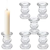 Glass Taper Candle Holders -6pcs Clear Small Candlestick Holder Bulk, Thicker Glass Candle Sticks Set for Wedding Christmas Party Dining Table Centerpiece Decor(Candle Not Included)