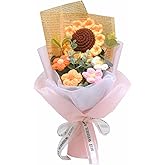 YUNBIAOSEN Crochet Flowers Bouquet, Handmade Knitted Bouquet, Crochet Bouquet Kit Knitted Fake Sunflower Daisy, Gift for Mother Wife on Birthday Anniversary (01Pink)