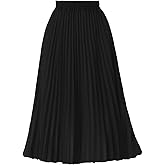 GOOBGS Women's Pleated A-Line High Waist Swing Flare Midi Skirt