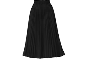 GOOBGS Women's Pleated A-Line High Waist Swing Flare Midi Skirt