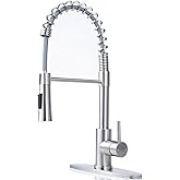 KINGO HOME Kitchen Sink Faucet with Pull Down Sprayer, Brushed Nickel Stainless Steel Bar Faucet Single Handle, Commercial Pull Out Faucets for Kitchen Sink, Laundry Bar RV Camper Outdoor