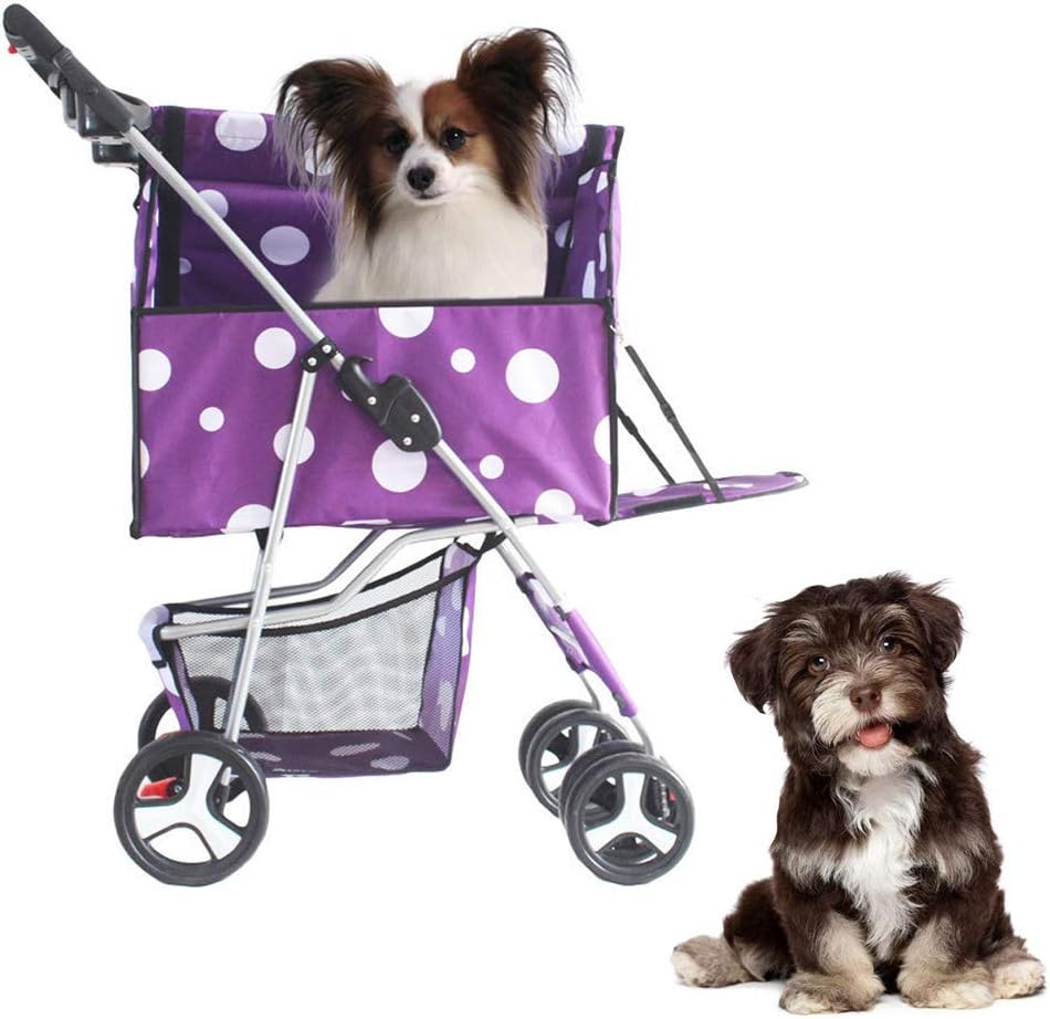 DFLY 4 Wheel Foldable Dog Stroller pushchairs pram, Lightweight Travel Pet Strollers buggy With Storage Basket, Detachable Carrie, Pet Supplies Accessories