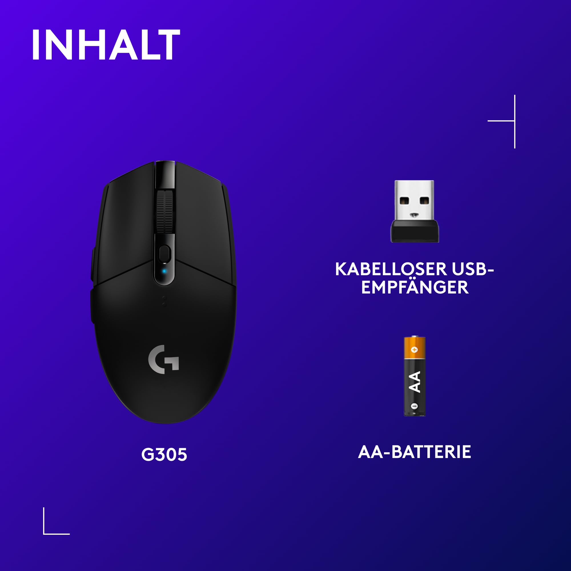 Logitech G305 LIGHTSPEED kabellose Gaming-Maus mit HERO 12K DPI Sensor, Wireless Verbindung, 6 programmierbare Tasten, 250 Stunden Akkulaufzeit, Leichtgewicht, PC/Mac - Schwarz 9