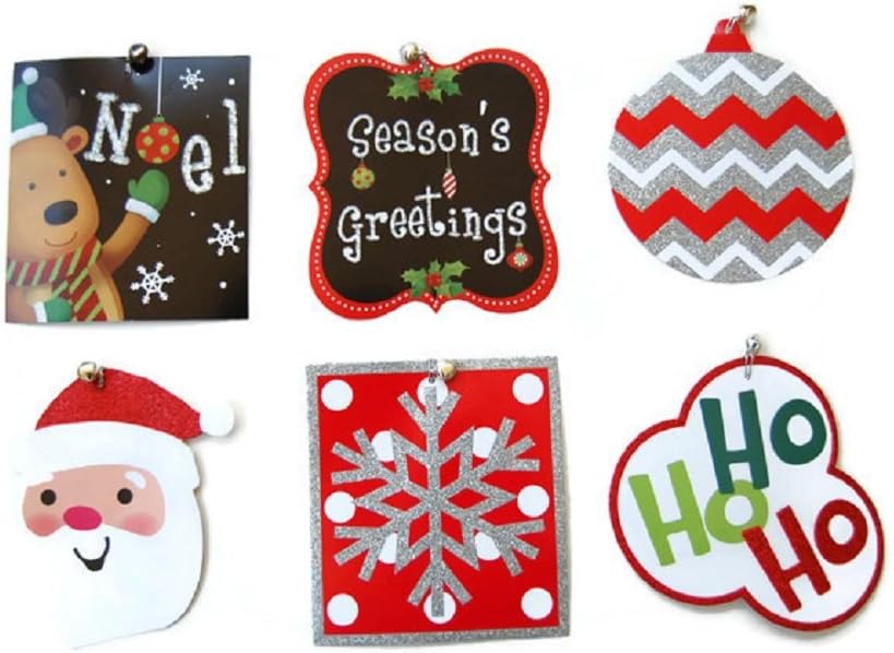 Jumbo Christmas Holiday Gift Tags with Jingle Bells - 24 Count - Modern Xmas Designs with Santa, Snowflake, Chalkboard and More