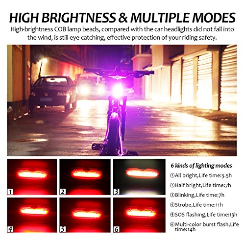 W WHEEL UP Bike Taillight IPX6 Waterproof Riding Rear light Mini LED USB Chargeable Mountain Bike Cycling Light Tail-lamp 6 Light Mode Options Safety Warning Light - Thumbnail 2
