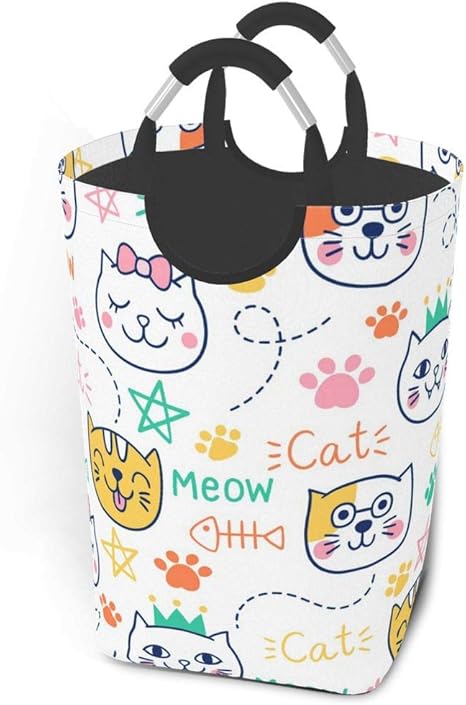 Amazon ランドリーバスケット ランドリーワゴン 洗濯ボックス ランドリーかご 折り畳み 収納バッグ 猫の鳴き声 漫画 収納ボックスランドリーバッグ オックスフォード布生地 容量50l おしゃれ 取っ手付き防水 軽量 持ち運び可能 ランドリー収納 オンライン通販