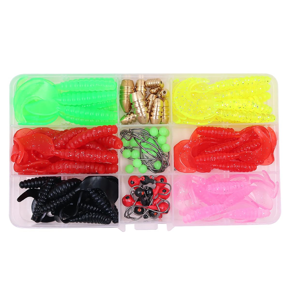 NUZAMAS 110PCS Fishing Lure Silicone Bait Fishing Hooks Capuchin Maggots Grub Worm Bait Swimbait Swivel Bass Sea Tackle fishing accessories