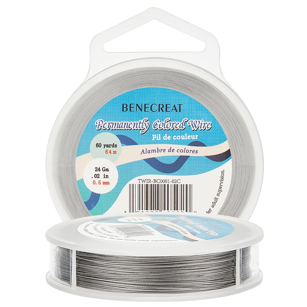 BENECREAT 55m 0.5mm 7-Strand Nylon Coated Craft Jewelry Beading Wire Tiger Tail Beading Wire for Necklaces Bracelets Ring, LightGrey