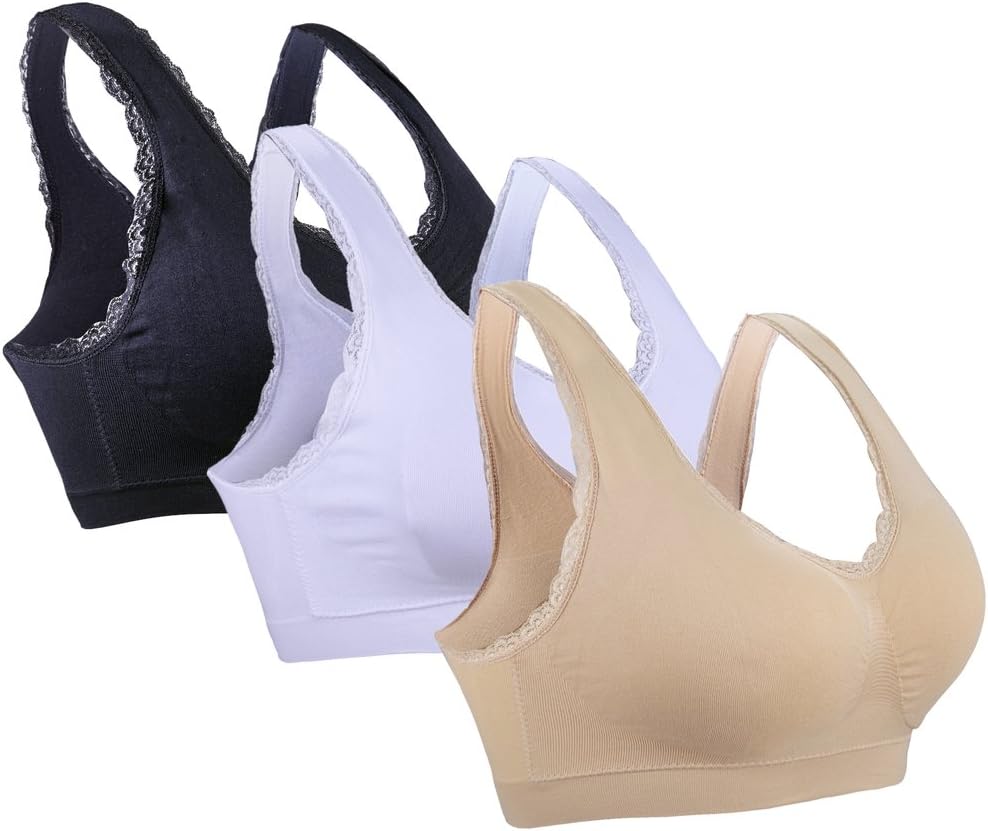 Pack of 3 Womens Seamless Wirefree Sleep Bra Yoga Sports Bra XL 18-20 Black White Nude