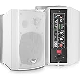 Pyle Wall Mount Home Speaker System - Active Passive Mountable Bookshelf Indoor Studio Garage Patio Stereo Sound Home Theater, Wireless Bluetooth Speaker Set W/Aux & RCA, White