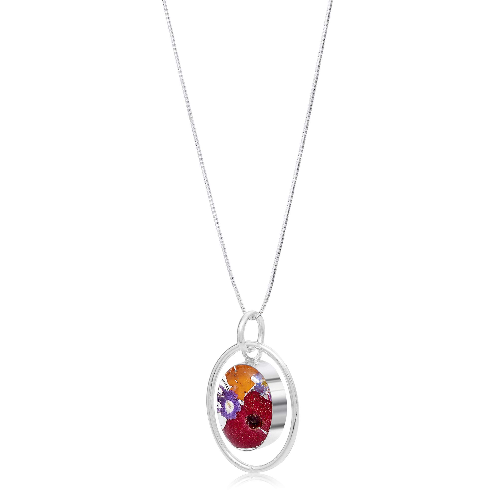 Shrieking Violet 925 Sterling Silver Oval Hoop Real Flower Pendant Necklace - Assorted Flowers (Multicolour)