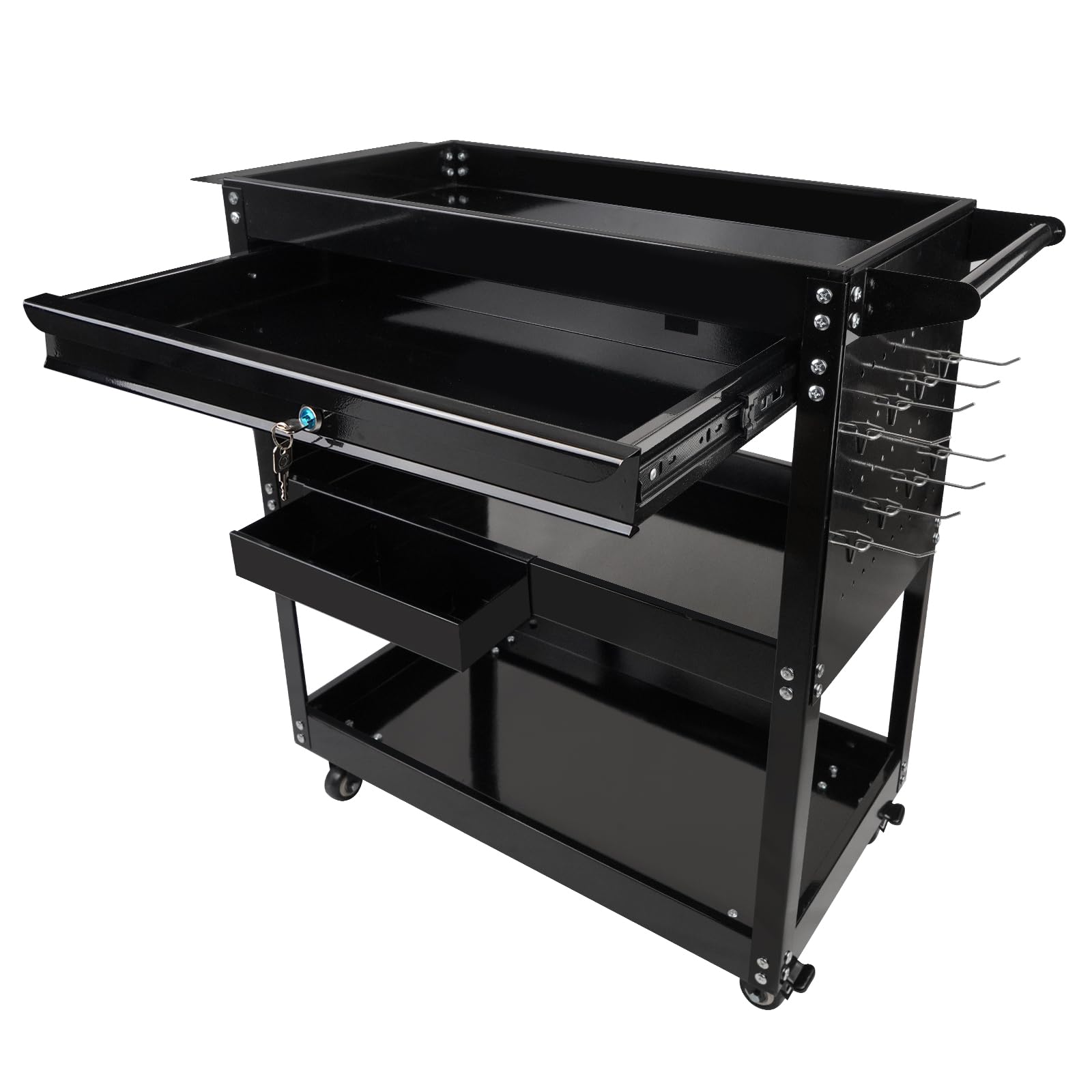 Photo 1 of BHB 3 Tier Rolling Tool Cart Box On Wheels with Lockable Drawer, Heavy Duty Capability Tool Cart for Mechanics, Large Storage Organizer Utility Cart, for Garage Warehouse Repair Shop, 350 Lbs Load