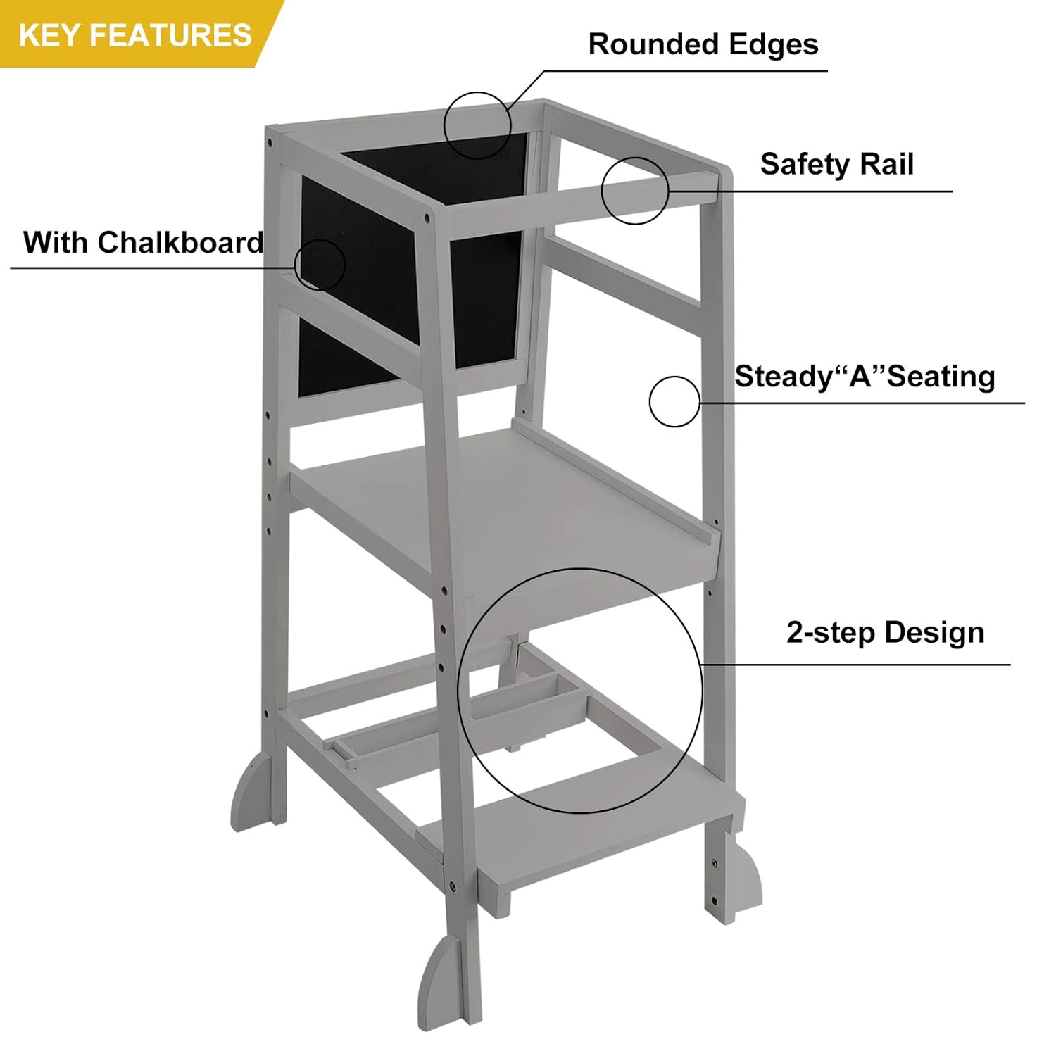 WORTHYEAH Kids Step Stool with Safety Rails, Toddler Step Towers with Blackboard, Bamboo Toddler Kitchen Step Stools with Chalkboard, Comfortable Kitchen Helper Children's Stool : Baby