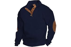 RTTUIOP Men's Casual Sweatshirt Long Sleeve Stand Collar Pullover Henley Button Down Fall Winter Sweater with Elbow Patches