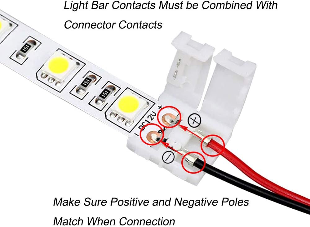 QitinDasen 15Pcs Professional 2 Pins LED Strip Light Connector, Non-Waterproof Snap Down, 8mm Solderless Jumper for Single Color Lights - Image 4