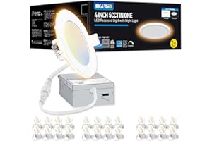 INCARLED 4Inch LED Pot Lights 5CCT Slim Recessed Lighting with Night Light, 24 Pack 9W 750LM 2700K-5000K Dimmable Lumiere Enc