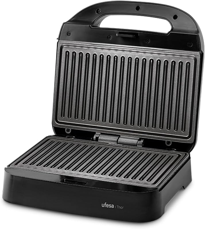 Máquina de sanduíches Thor compacta de 750W, placas de grelha antiaderentes, capacidade de 2 paninis, controlo automático de temperatura, armazenamento vertical, sem PFOA, cozinha saudável, sistema de armazenamento de cabos