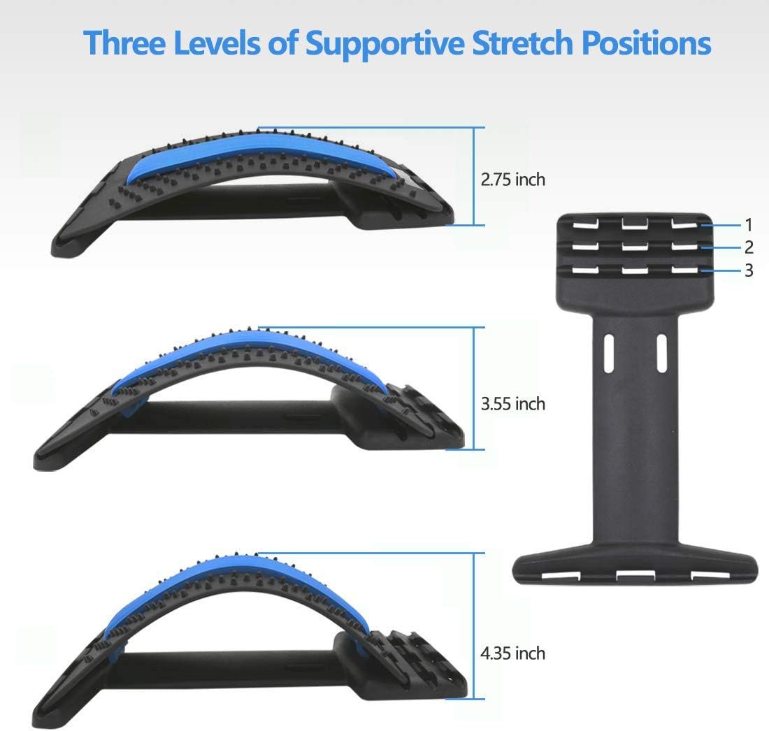 SUNANTH Back Stretcher, Lumbar Stretching Device with 3Adjustable Settings for Upper and Lower Back Pain Relief, Spinal Pain Relieve,Herniated Disc, Spinal Stenosis(Black&Blue): Health & Personal Care