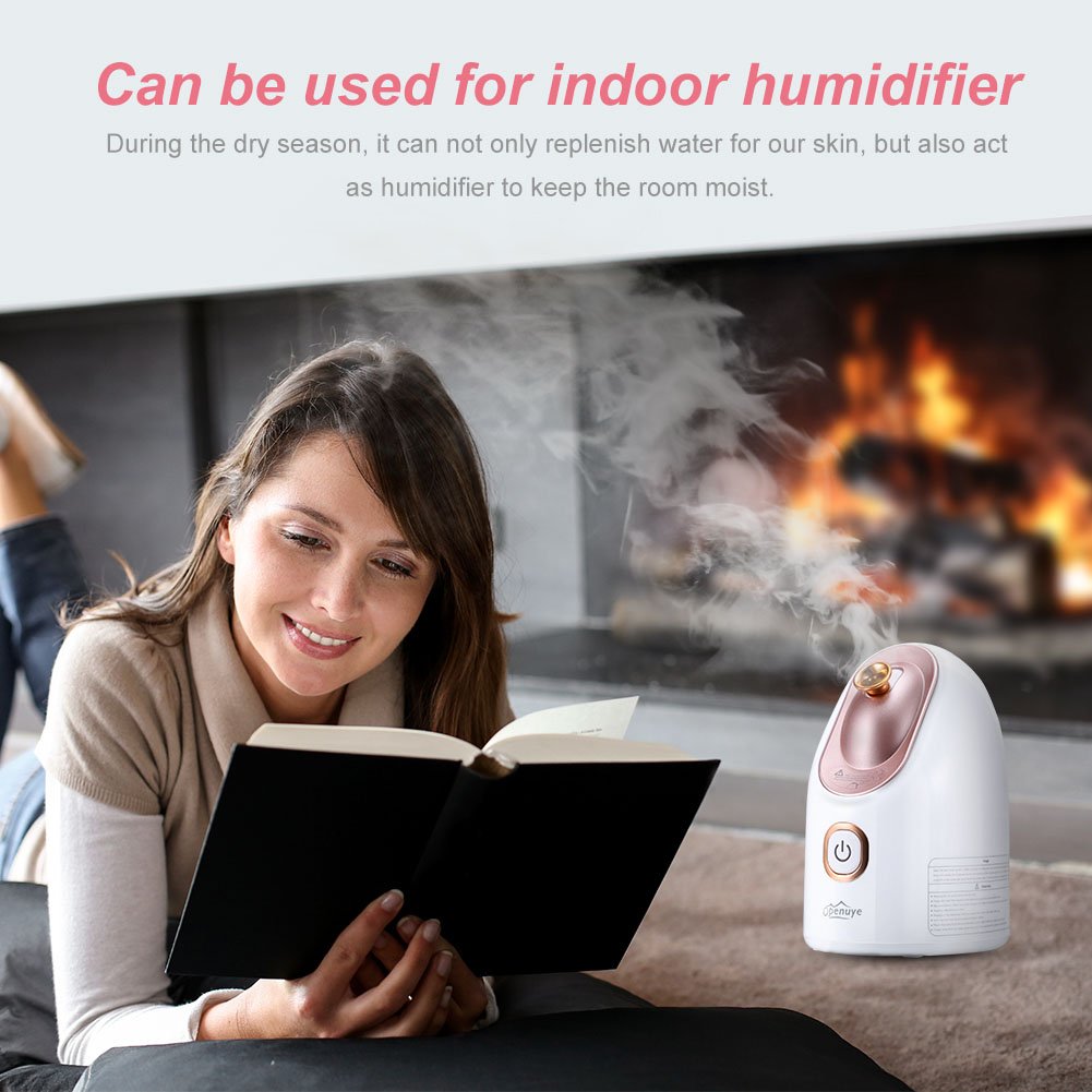 Openuye Facial Steamer, Nano Ionic Hot Mist Moisturizing Face Humidifier Pores Cleanse Beauty Skin Care SPA Constant Temperature Ozone-free Nano Sprayer with Aromatherapy Basket