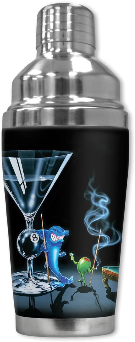 Mugzie 914-SHA"Michael Godard: Pool Shark" Cocktail Shaker with Insulated Wetsuit Cover, 16 oz, Black