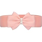 Choleeki Women's Elastic Bow Belt Wide Rhinestone Stretch Belts Ladies Waist Accessories for Dress Jeans