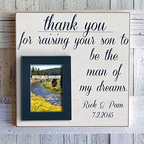 Thank You For Raising Your Son To Be The Man Of My Dreams Personalized Picture Frame Wedding Present for Grooms Parents Printed On Wood Rehearsal Dinner Gift From Bride Handmade