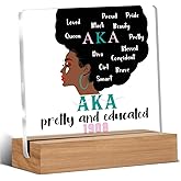Aka Sorority Gifts for Women, Aka Paraphernalia Acrylic Plaque Gift, Alpha Kappa Alpha Sorority Gifts, Pretty and Educated AKA Desk Signs Decor 4 × 4 Inches