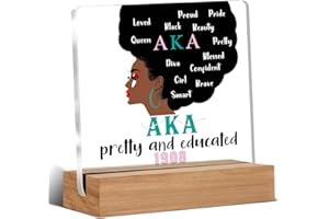 WEZADUK Aka Sorority Gifts for Women, Aka Paraphernalia Acrylic Plaque Gift, Alpha Kappa Alpha Sorority Gifts, Pretty and Educated AKA Desk Signs Decor 4 × 4 Inches