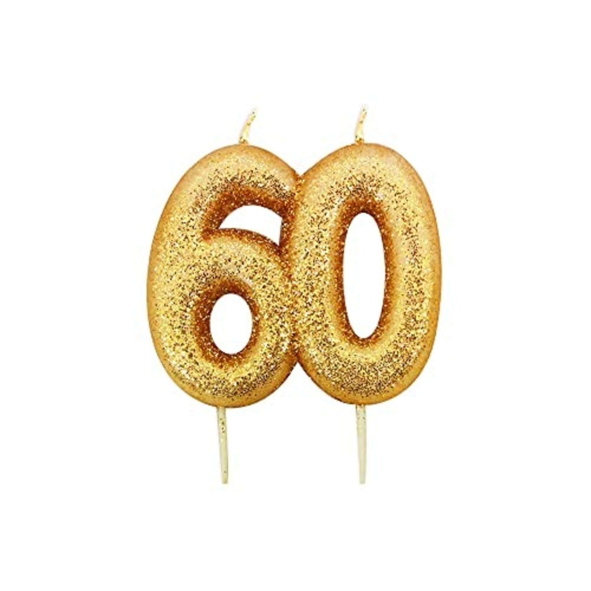 Anniversary House Elegant Gold Glitter 40th Birthday Candle - Premium Wax Number 60 Cake Topper for Anniversary, Party Decor & Milestone Celebrations - Shiny Metallic Sparkle Finish, 7cm Large