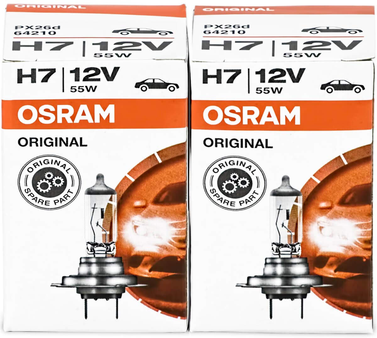 OSRAM ORIGINAL LINE H7, Halogen Headlight Lamp, 55W, PX26d, 2-Pack