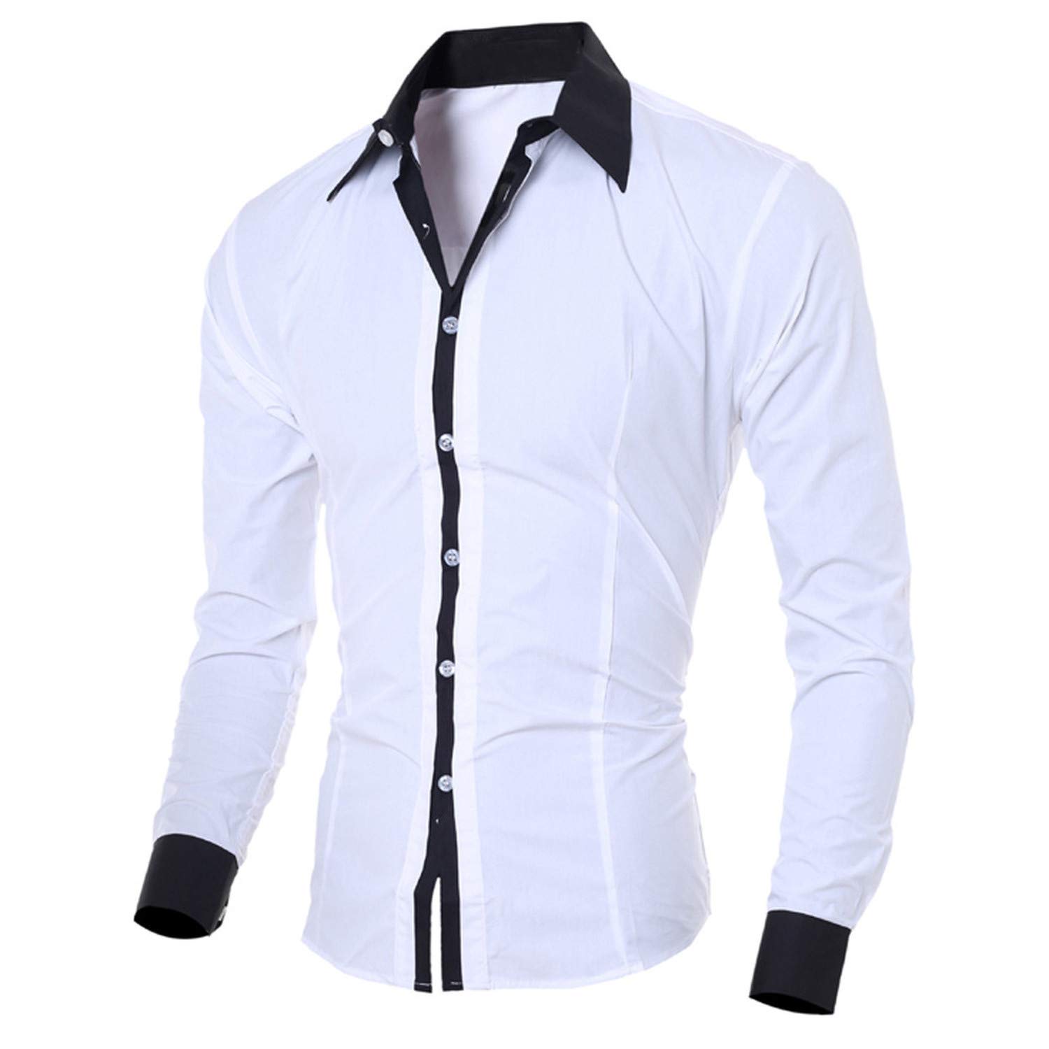 Mens Casual Solid Slim Shirt Blue XL 