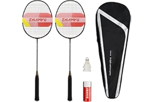 AIRZHANYU Badminton Racket Set,Badminton Rackets,Lightweight 82g All Carbon Fiber One-Piece Durable Dual Racket,Both Offensive and Defensive,Including 2 Rackets,2 Shuttlecocks,and 1 Bag