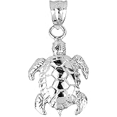 Claddagh Gold 925 Sterling Silver Detailed Turtle Shell Charm Pendant