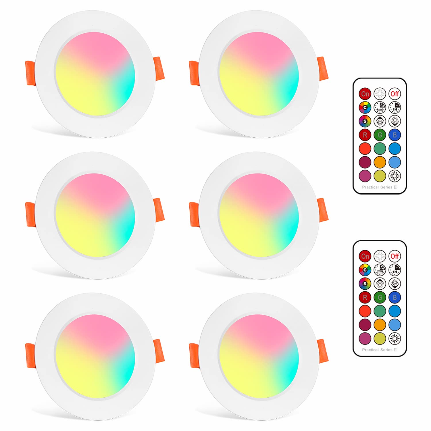 LED Recessed Ceiling Lights Downlights for Ceiling Spotlight Lighting 6 x 8W Bulbs Colour Changing RGB+Warm White 2700K with Remote Control