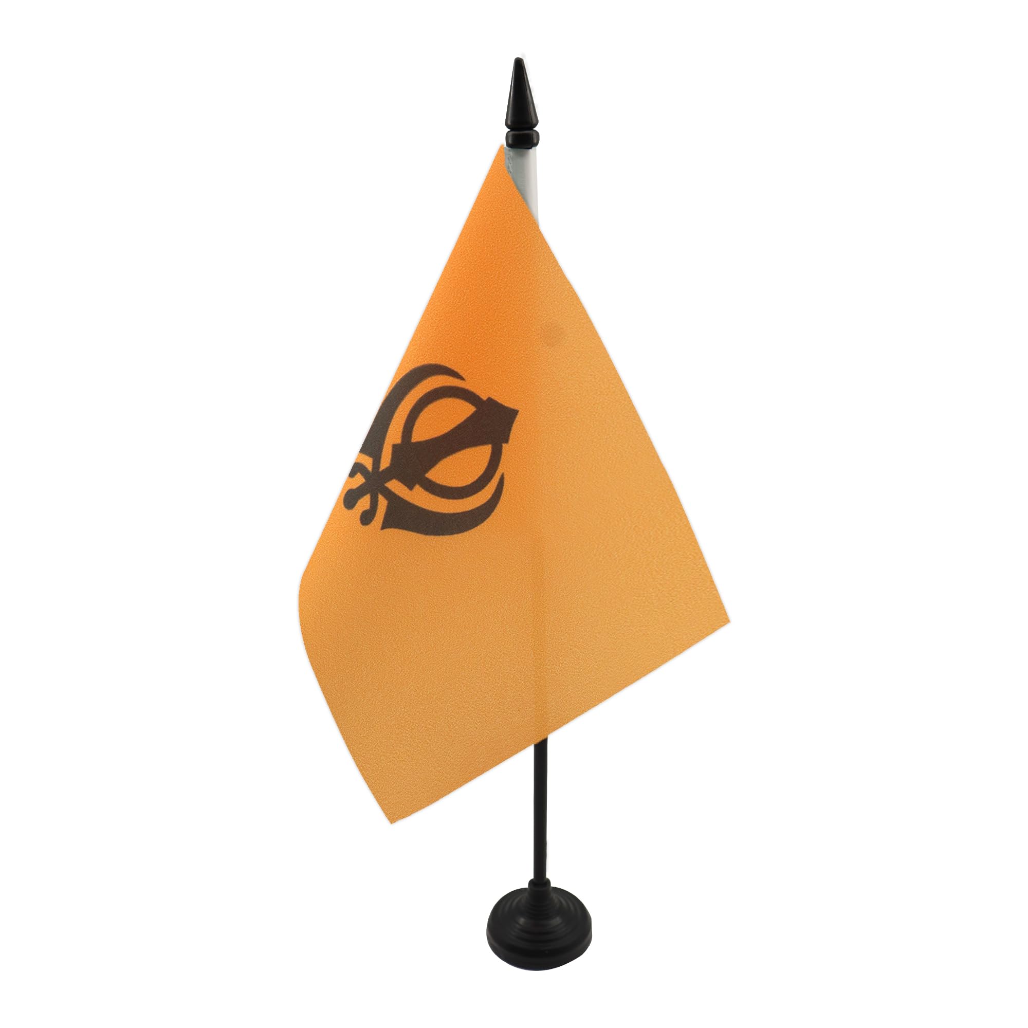 AZ FLAG Sikhism Table Flag 5'' x 8'' - Sikh religion Office Decoration 100% Polyester 21 x 14 cm - Mini Desk Flag with Pole and Black Plastic Base