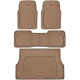 Motor Trend Original FlexTough Beige Rubber Car Floor Mats with Trunk Cargo Liner - All Weather Automotive Floor Mats, Heavy 