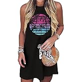 Sun Salt Sand Coconut Tree Tank Mini Dress for Women Sleeveless Beach Praty Shirts Summer Vacation Short Mini Dresses