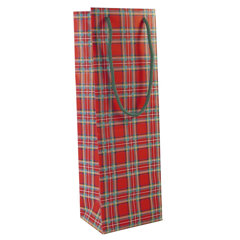 Clairefontaine - Ref 211769C - British Christmas Tartan Supreme Bottle Gift Bag (Single Bag) - 12. x 9.5 x 38cm in Size - Suitable for Christmas Gifts & Presents