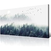 Wapluam Canvas Wall Art For Living Room Bedroom Decor Modern Home Office Decorations Fog Forest Landscape Painting Stretched Framed Pictures Ready To Hang Art Works 40 X 20