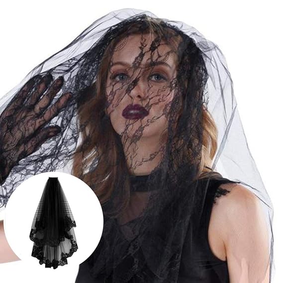OSALADI 1Pcs Halloween Veil Black Lace Veil Black Witch