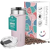 Life's Easy 20oz Stainless Steel Mug w/Handle - Double Wall Insulated Travel Tumbler w/Flip Lid - Leak Proof Tumbler-Thermal Cup for Coffee, Tea & More - Keep Hot & Cold Drinks (Lavender, 20 oz)