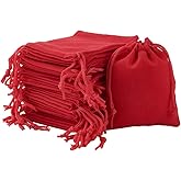 FASHEWELRY 100 Pack Red Velvet Drawstring Bags 3.6 x 2.8 inch Christmas Candy Gift Bags Mini Jewelry Storage Present Packaging Small Sachet Pouches for Valentines Day Wedding Party Favor
