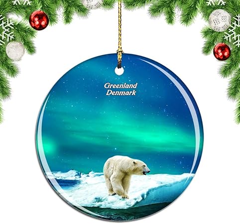 Amazon Weekinoグリーンランドホッキョクグマデンマーククリスマスデコレーションオーナメントクリスマスツリーペンダントデコレーションシティトラベルお土産コレクション磁器2 85インチ ボール おもちゃ