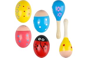GOGHOST Easter Wooden Egg Shakers Set(6 Pcs), 4 Easter Eggs and 2 Maracas | Hand Percussion Instruments for Practice & Performance