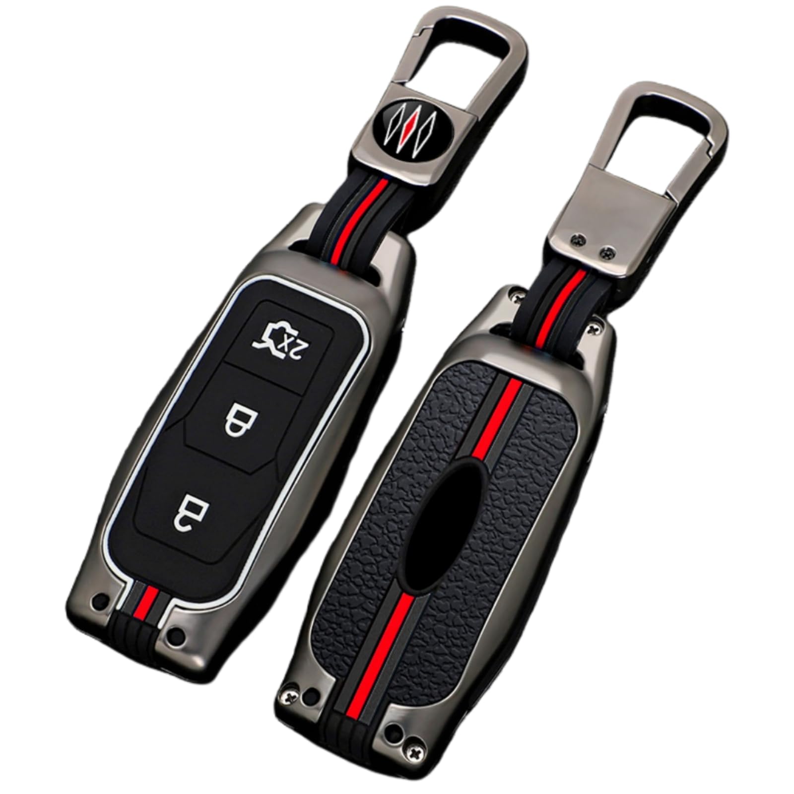 Happyit Zinc Alloy + Silicone Car Key Cover Cases for Ford Fiesta Focus Mondeo Kuga Escape Falcon Galaxy Fusion Mustang Explorer Edge Escort Mk3 Mk4 Ranger 3 Buttons (D, Matt Color)