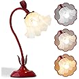 AQDZCNF Flower Table Lamp,LED Reading Light Bedside Vintage Flower Night Light,3 Colors Modes Kawaii Bedside Lamps Decor,Living Room Bedroom Room Lighting Table Lamps Home Decoration (Red)