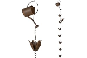 Jemeni 5.5 Ft Watering Can with Flowers Rain Chain, Rain Chains for Gutters Downspout Outside, Brown Finish……